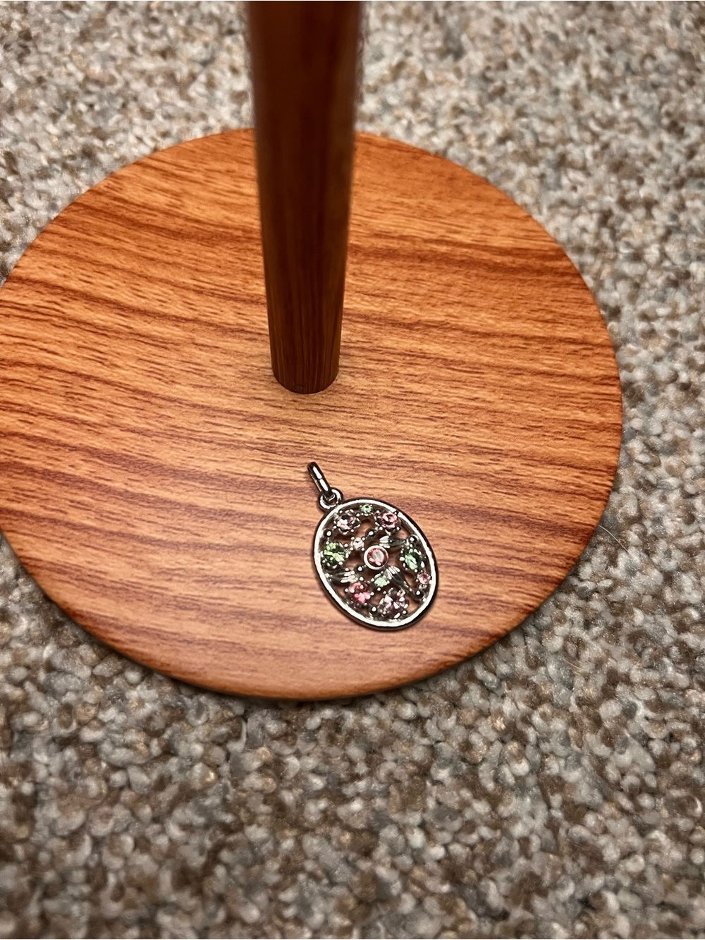 Oval Floral Charm Pendant in Pink and Green